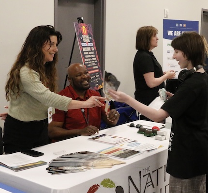 Students interact with career fair participants